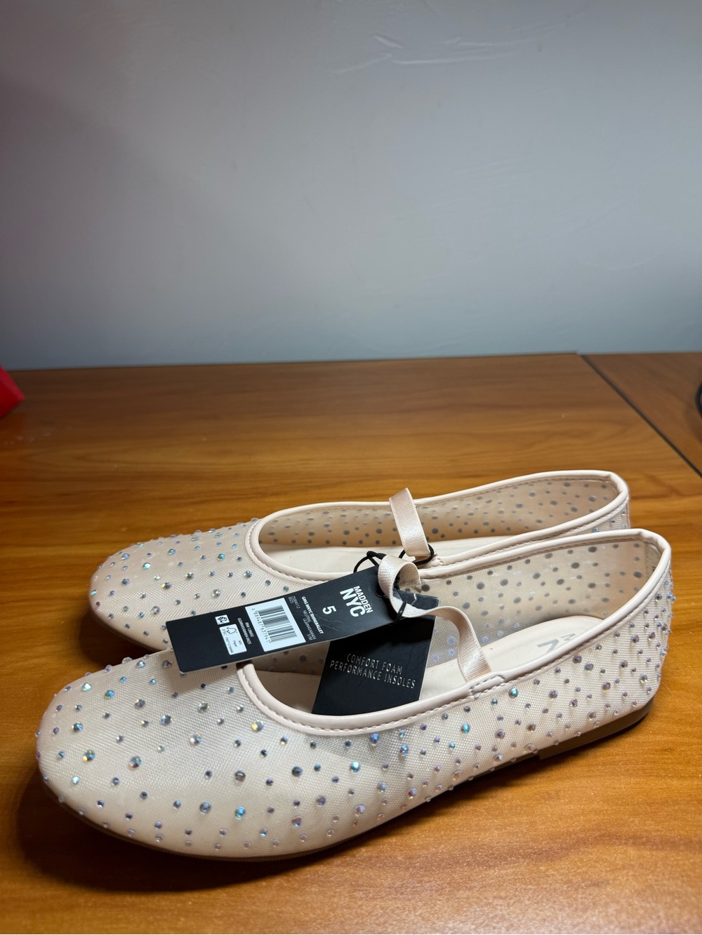 Madden NYC Beige Nude Sheer Ballet Flat Rhinestone Neutral W5
